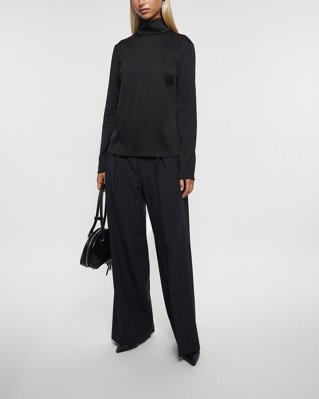 Blouse Turtleneck Satin  Black - 3
