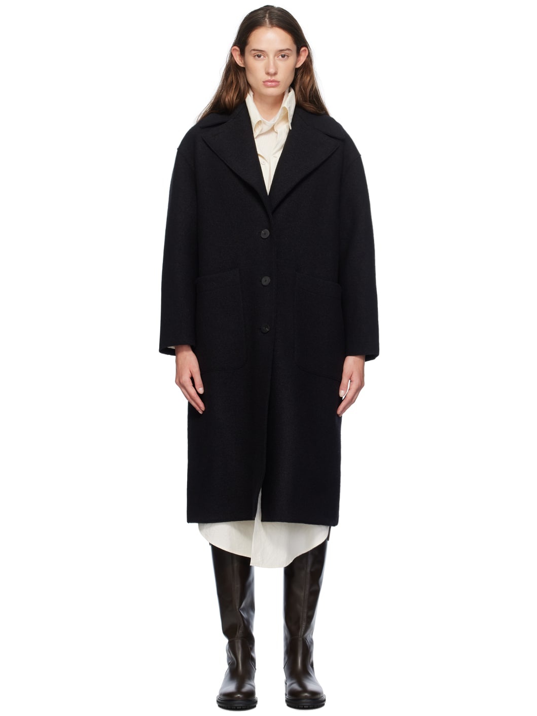 Black Boiled Wool Greatcoat - 1