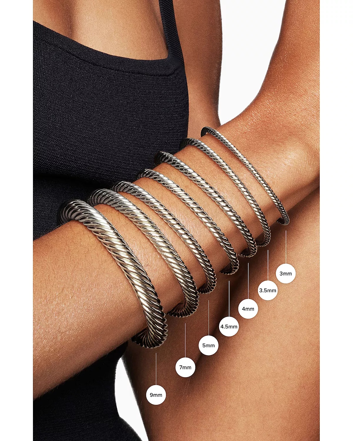 Cable Classic Bracelet with Gemstones, 18K Yellow Gold & Sterling Silver, 4mm - 6