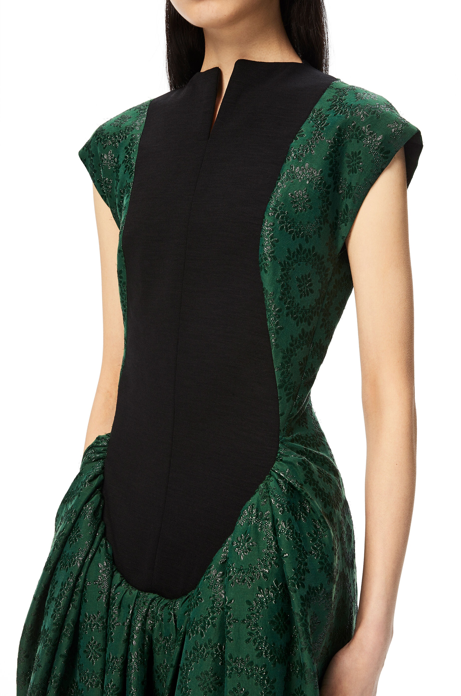 Flower jacquard bib dress in cotton and silk - 4