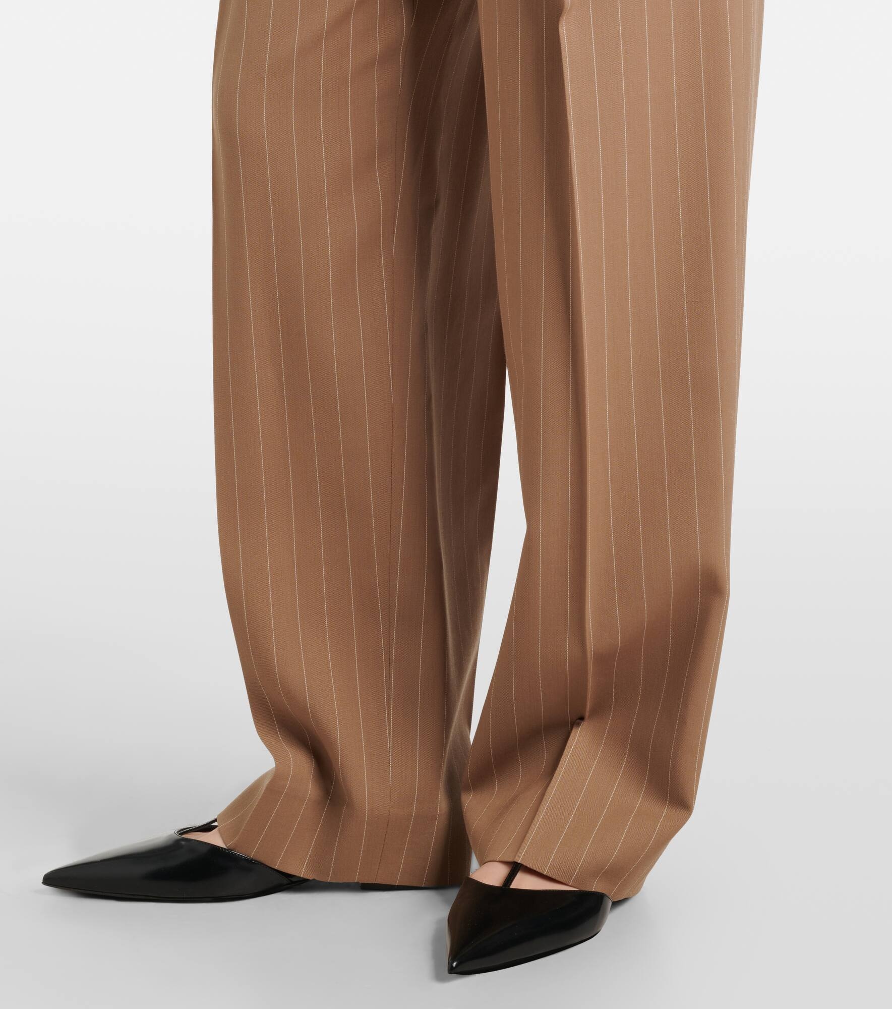 Pinstripe virgin wool wide-leg pants - 5