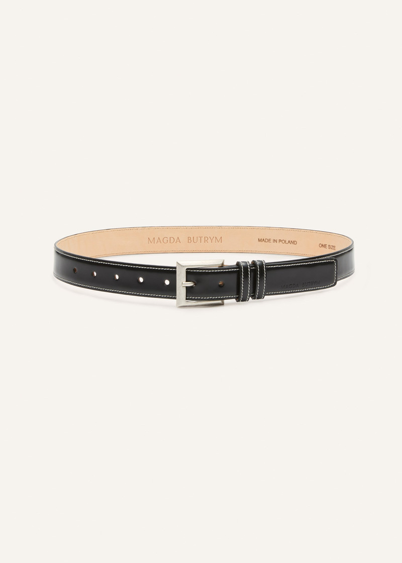 MAGDA BUTRYM Classic shiny black leather belt in silver outlook