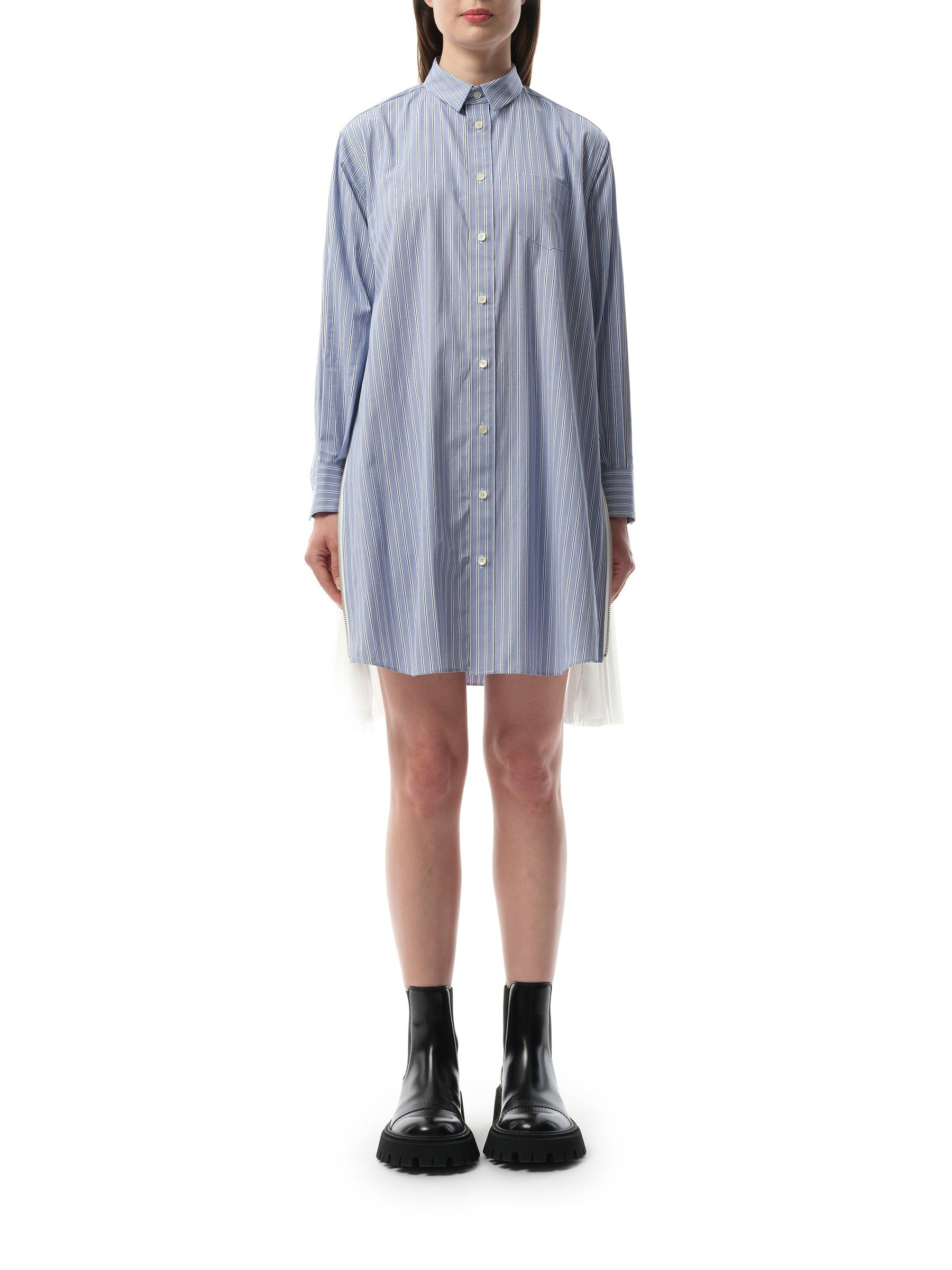 Cotton Poplin Stripe Dress in Light Blue - 4