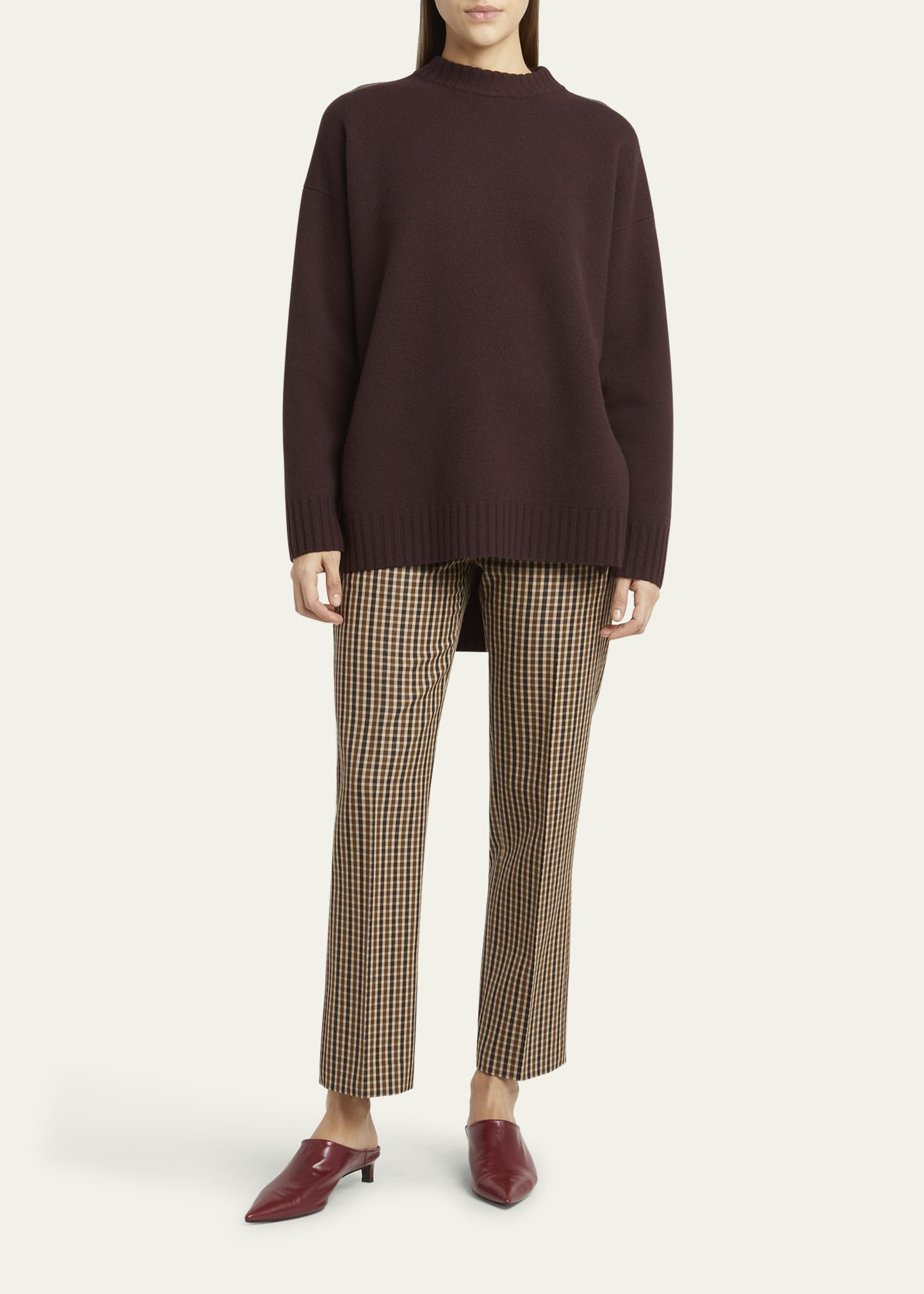 Gingham Cropped Wool Tailored Pants - 2