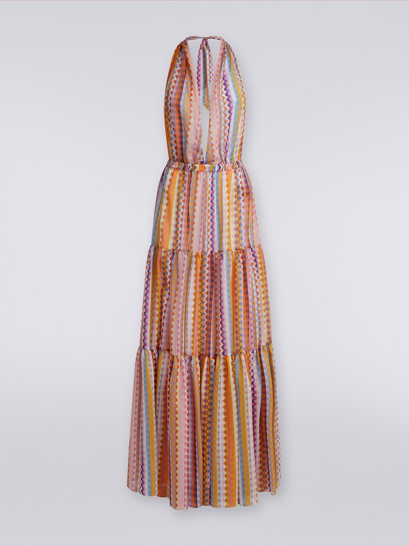 Long printed cotton and silk cover-up dress 1
