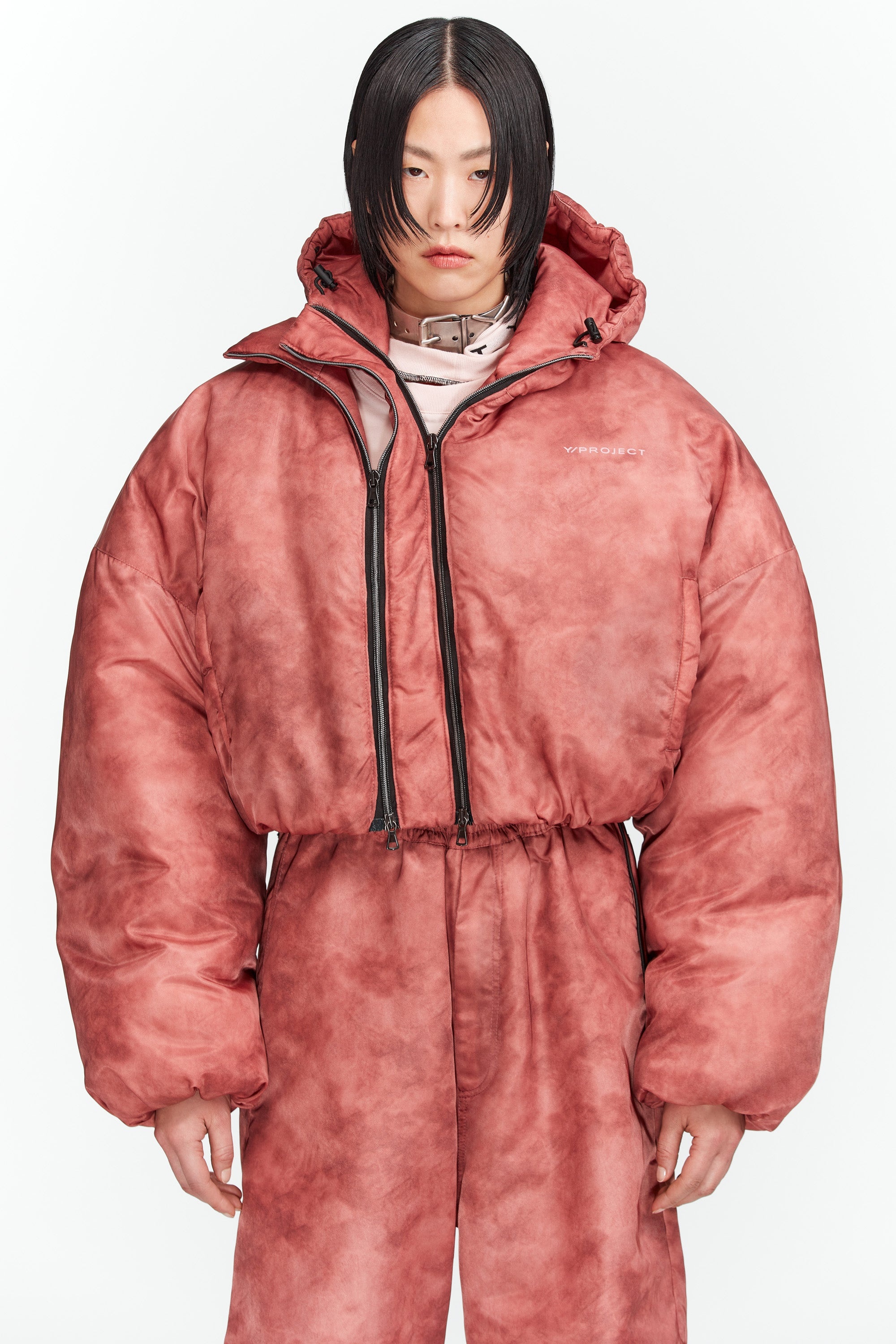 Double Collar Cropped Puffer Jacket - 2