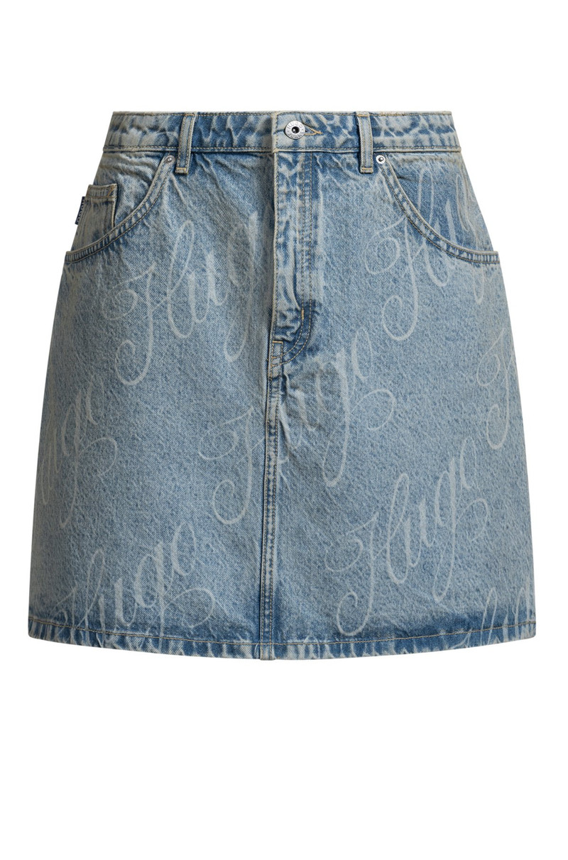 MINI SKIRT IN LOGO-PRINT RIGID DENIM 1