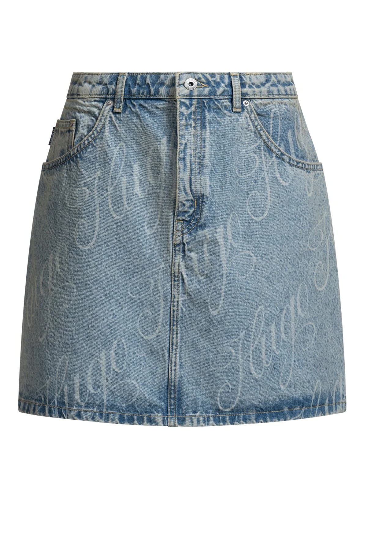 MINI SKIRT IN LOGO-PRINT RIGID DENIM - 1