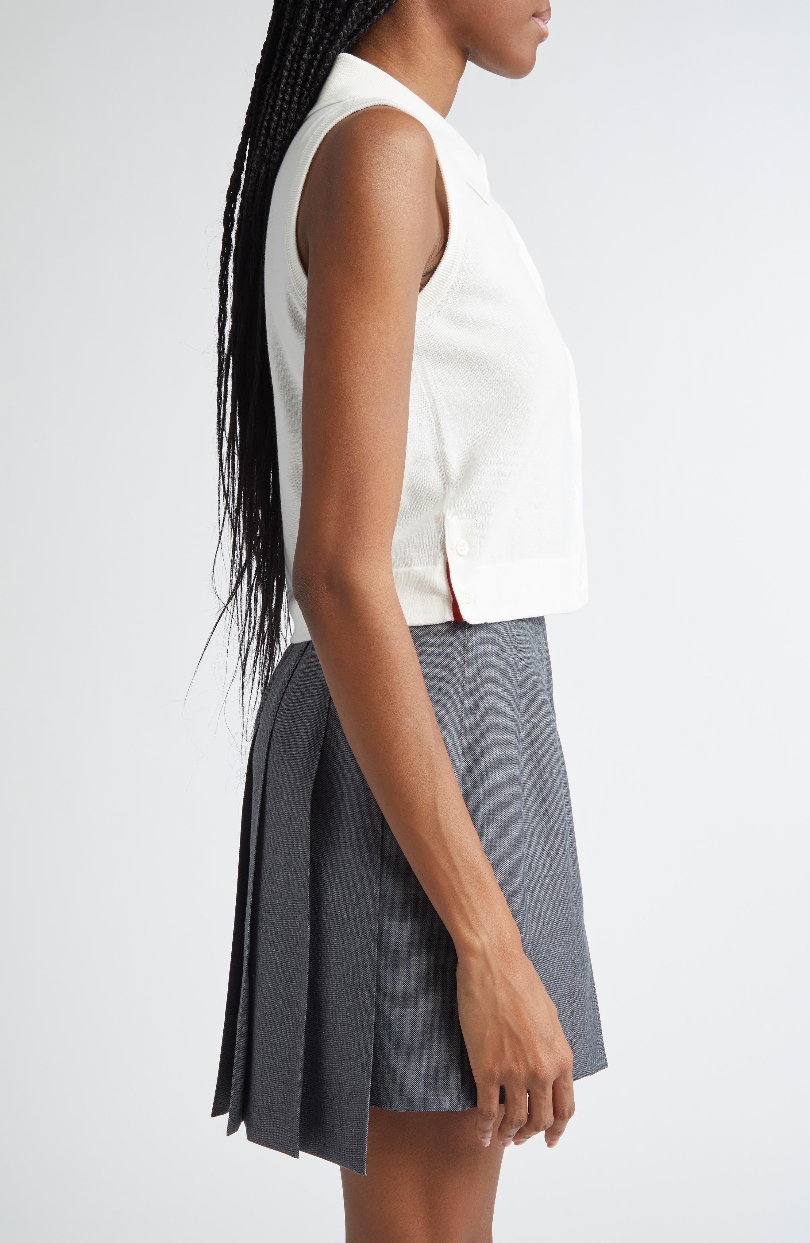 Thom Browne 4-Bar Crop Cotton Polo in White at Nordstrom - 3