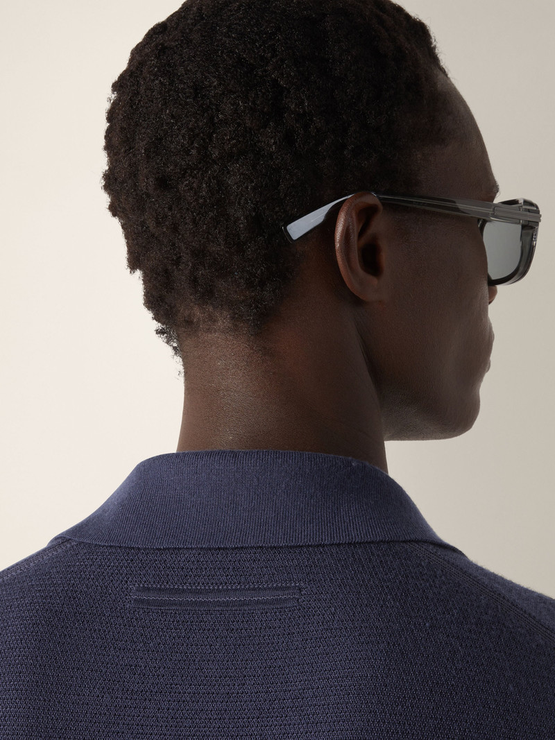 ZEGNA DARK INDIGO BLUE MÉLANGE CASHMERE AND SILK POLO SHIRT outlook