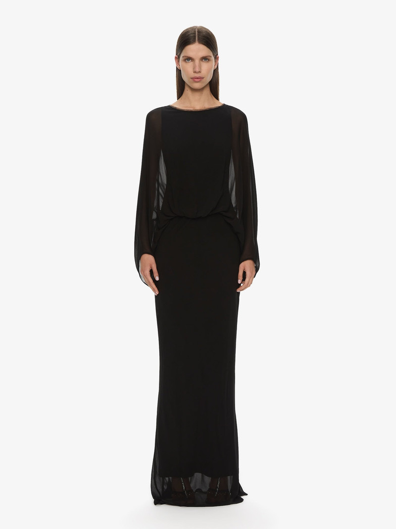 Lattice Lace Silk Blouson Long Dress 1