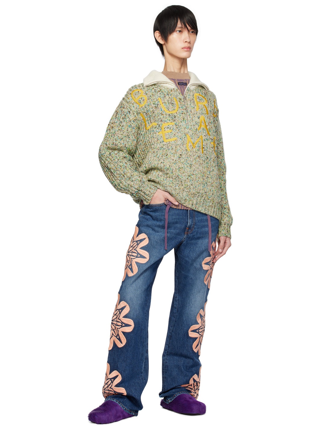 Blue Embroidered Jeans - 4