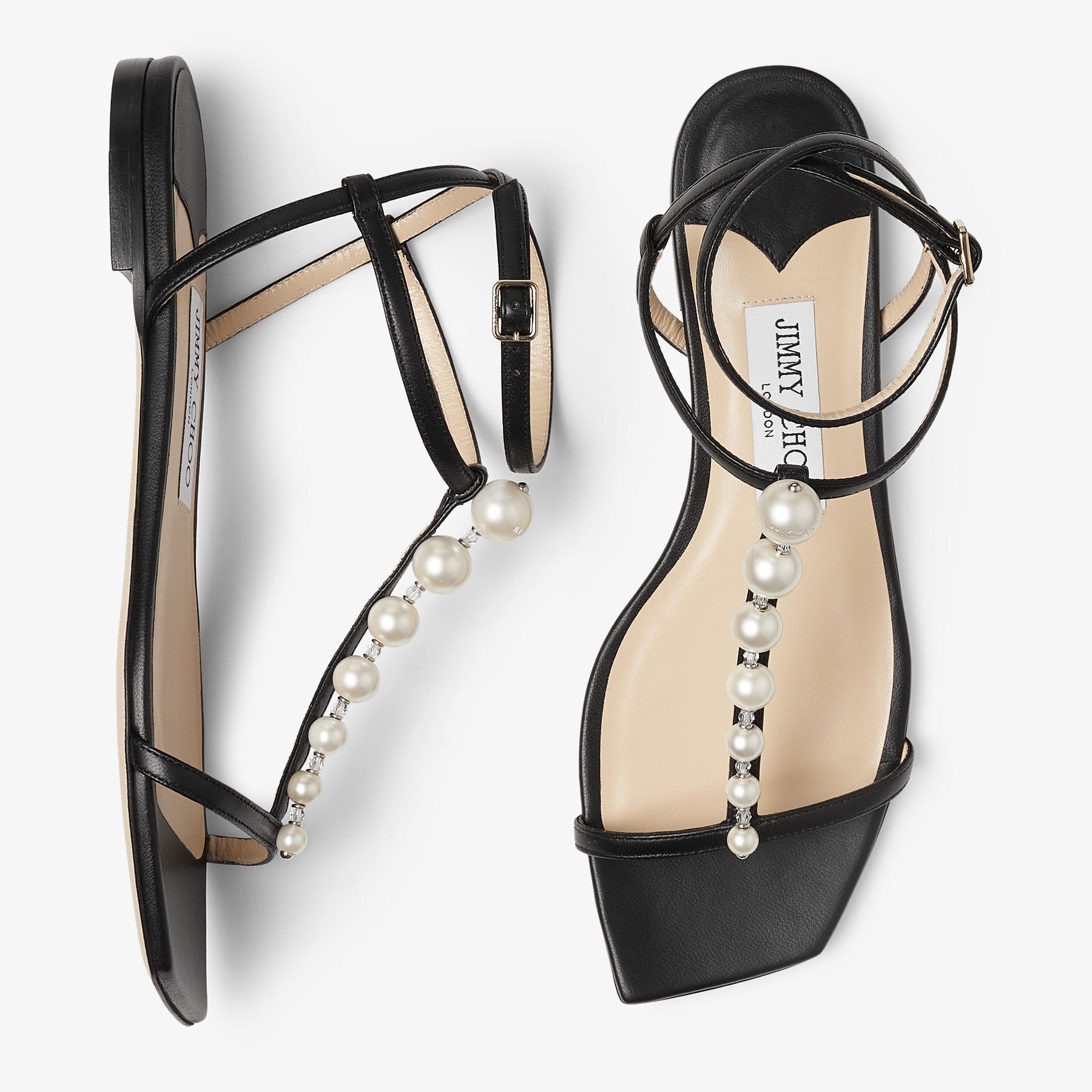 Amari Flat
Black Nappa Leather Flat Sandals with Pearls - 5