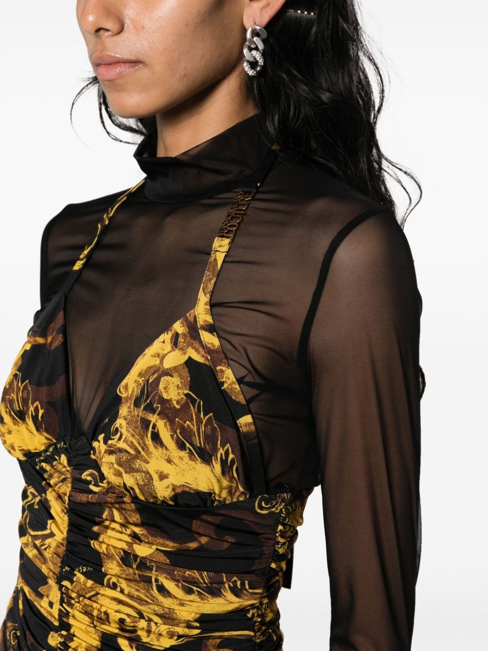 Barocco-print ruched midi dress - 5