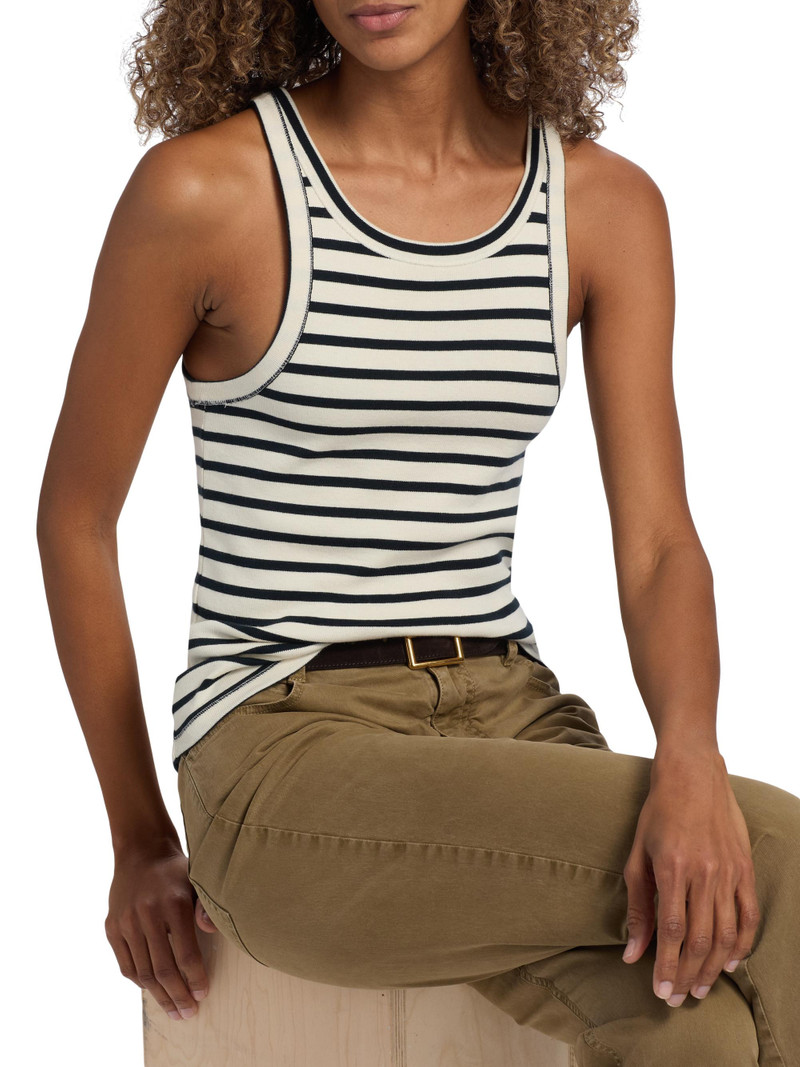 Women's Jennifer Striped Cotton Tank - Ecru Black Stripe 6