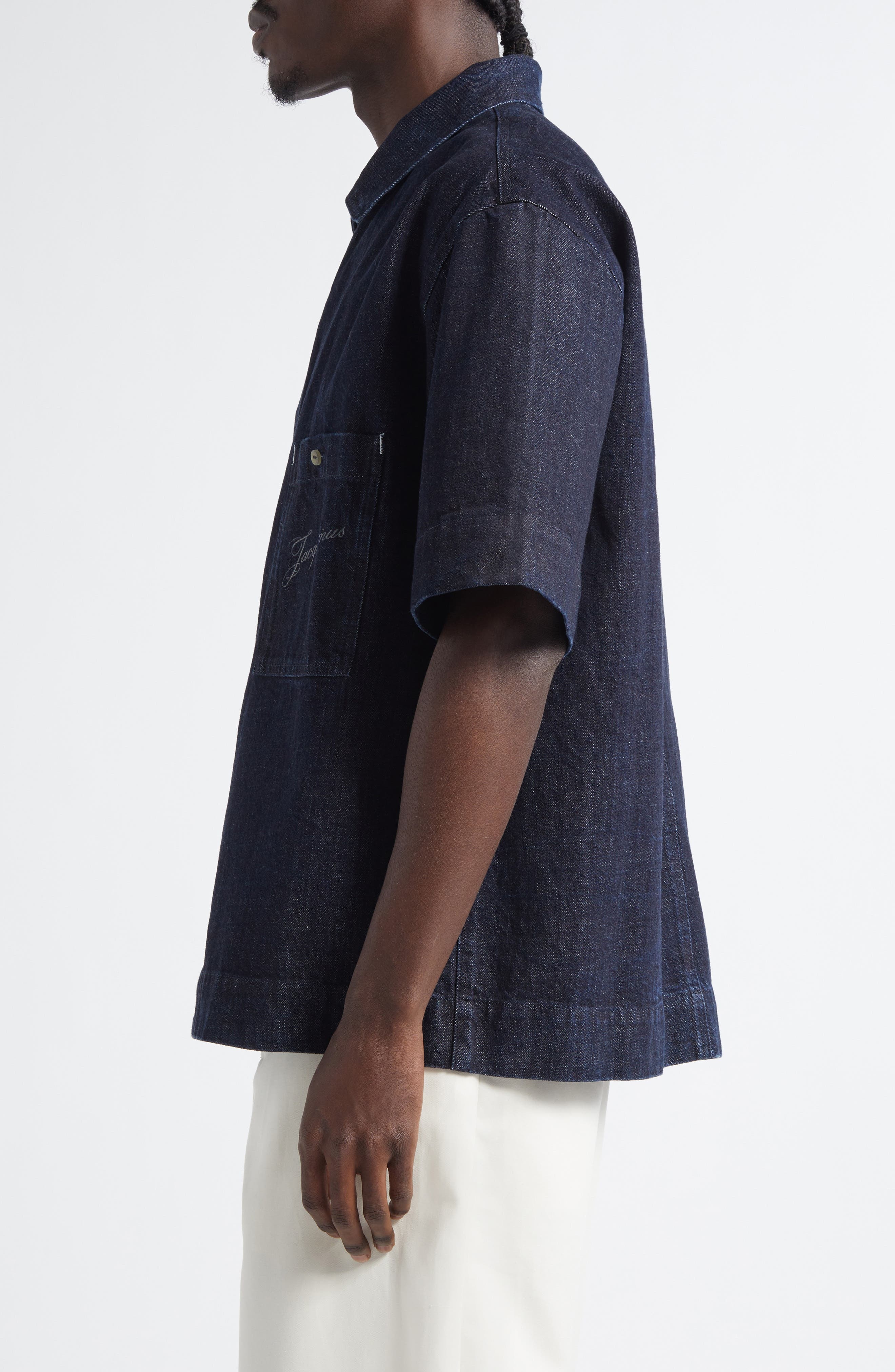 Jacquemus La Chemise de-Nîmes Aloe Denim Button-Up Shirt in Dark Navy at Nordstrom - 4