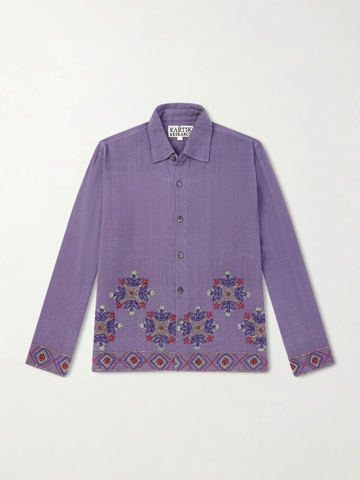 Bead-Embellished Embroidered Cotton Shirt - 1