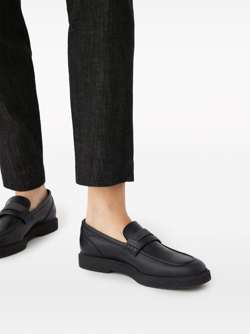 crystal-embellished leather loafers - 5