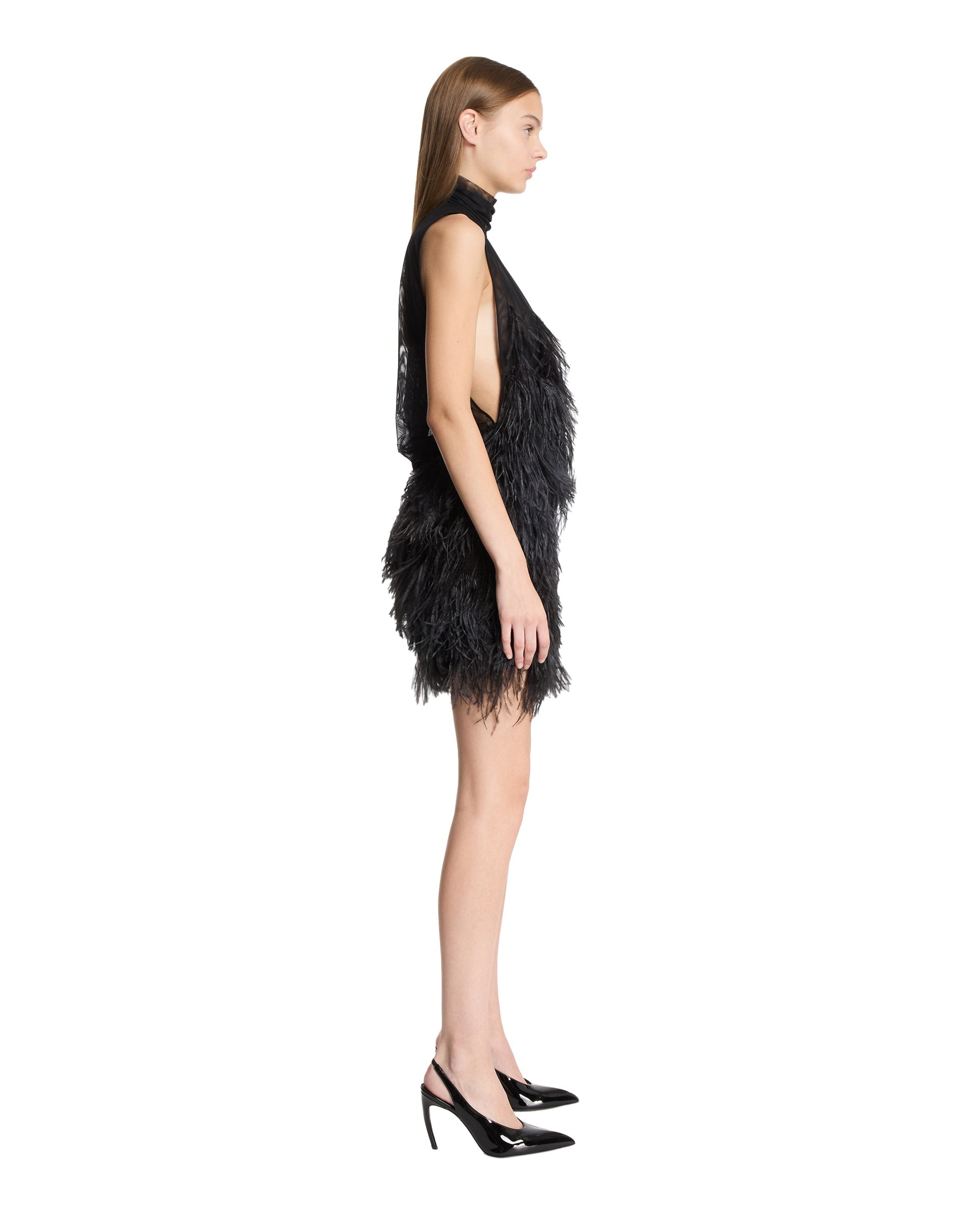 Black Feather Mini Dress - 5