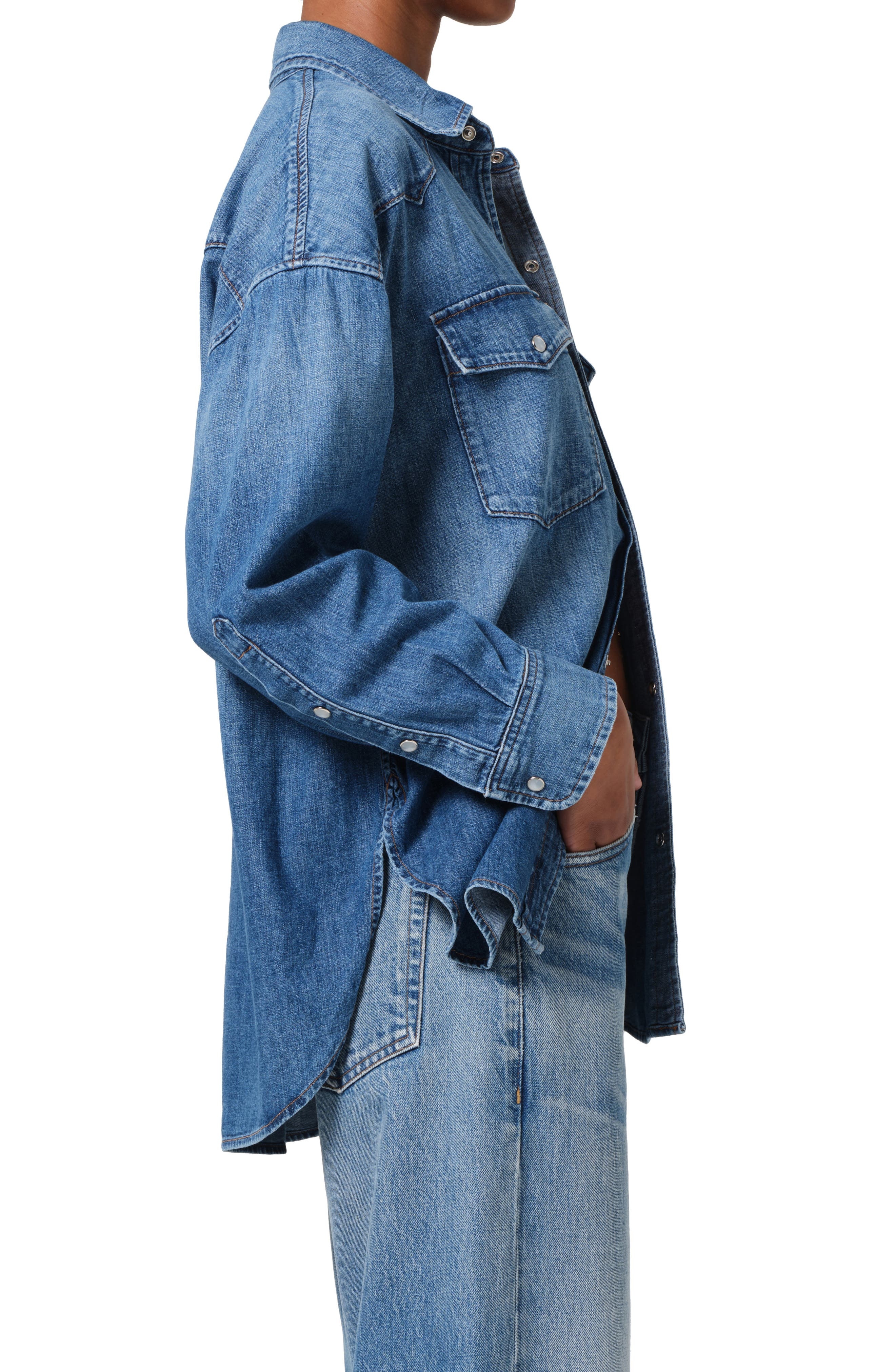 Citizens of Humanity Kayla Western Denim Snap-Up Shirt in Douro at Nordstrom - 3