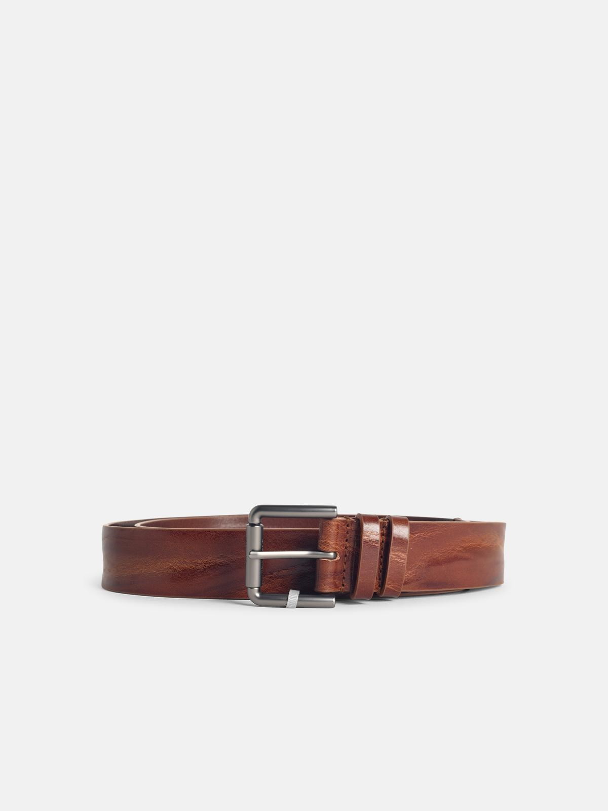 'BUCKLE 40X' DARK BROWN LEATHER LONG BELT - 1