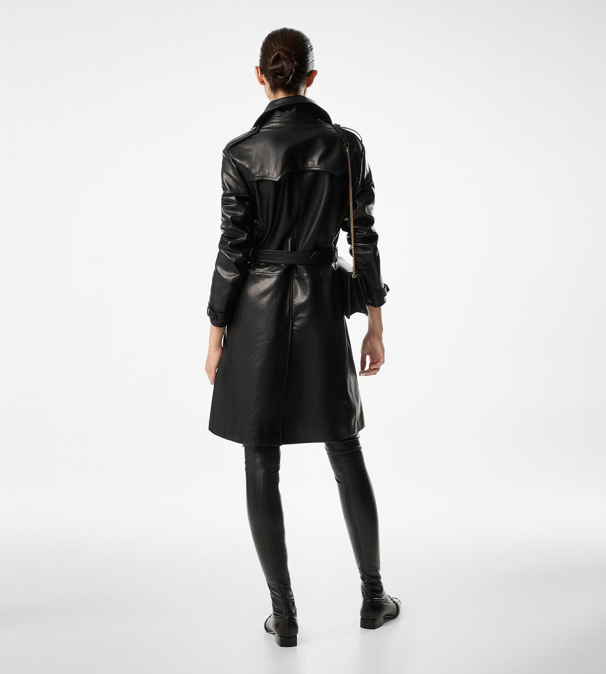 SHINY GOAT PLONGE' DOUBLE BREASTED TRENCH COAT - 4