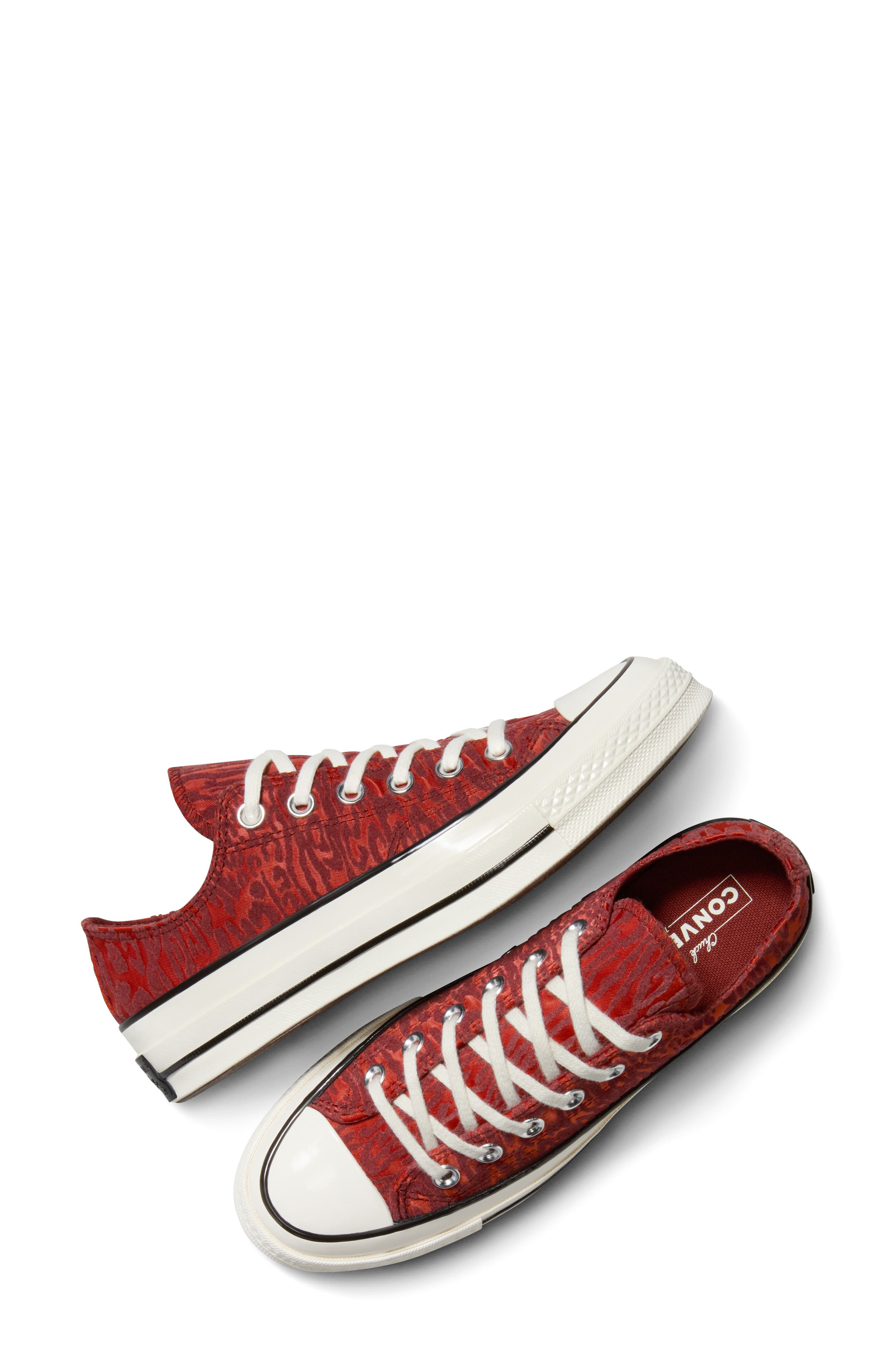 Converse Gender Inclusive Chuck 70 Leopard Flocked Satin Low Top Sneaker in Rottin Apple/By The Camp - 4