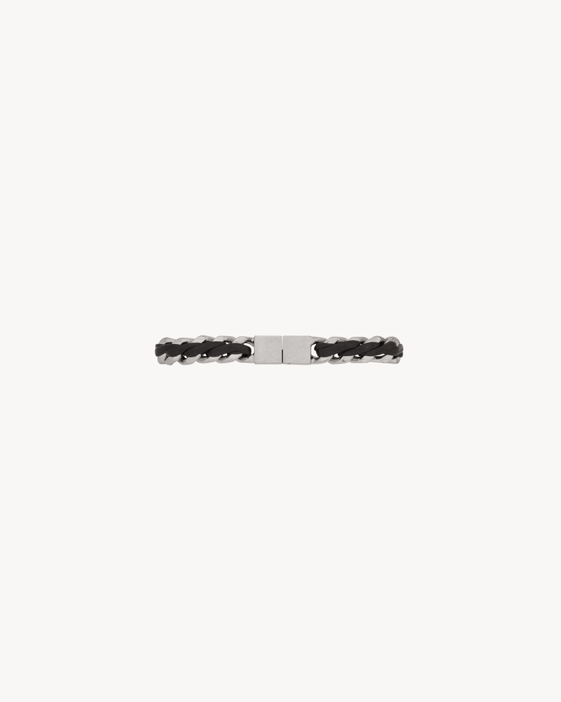 SAINT LAURENT tag curb chain bracelet in leather and metal outlook