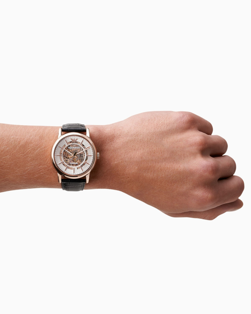 EMPORIO ARMANI MEN'S AUTOMATIC BLACK LEATHER WATCH outlook