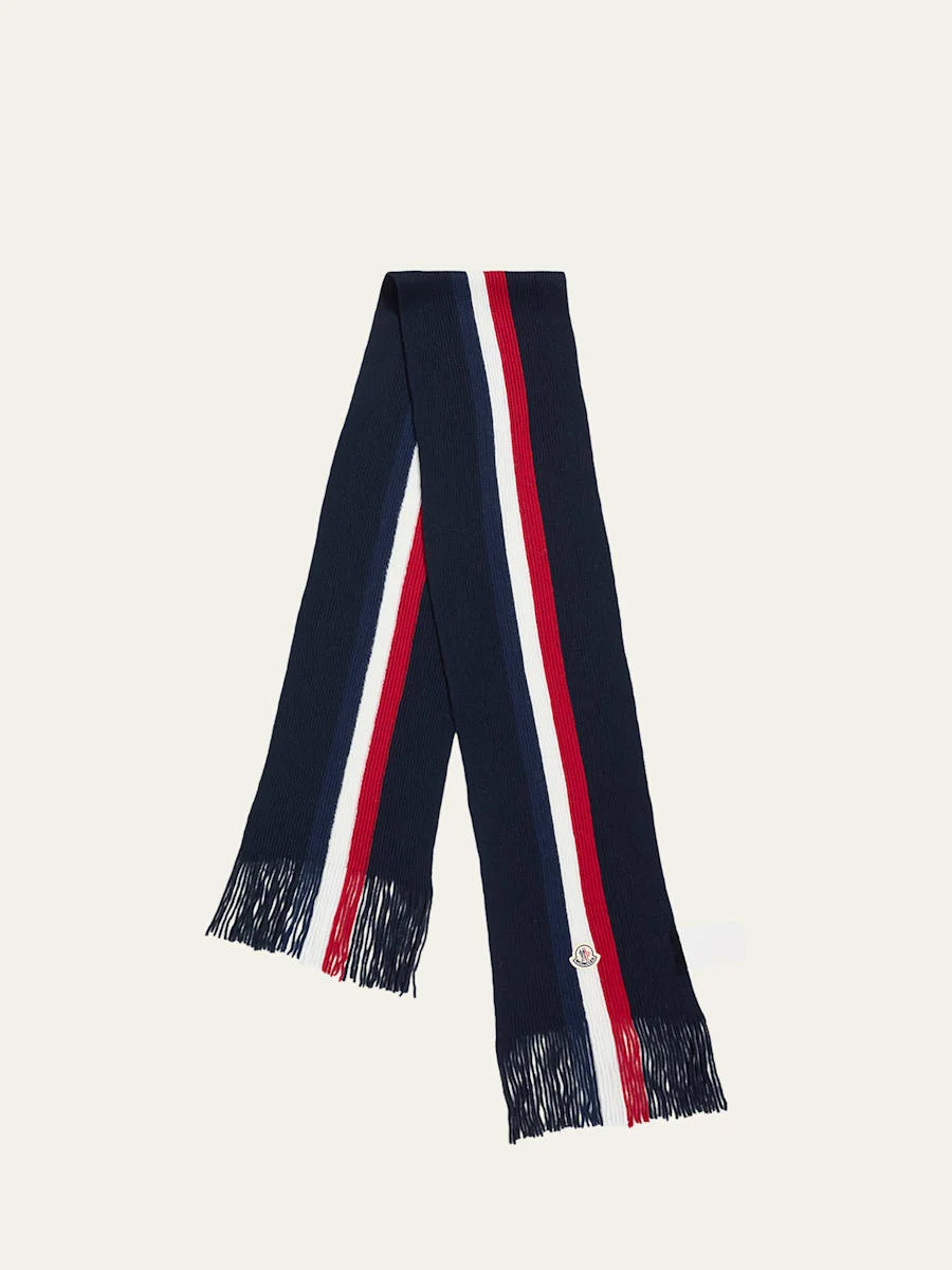 Men's Wool Tricolor Stripe Fringe Scarf - 1