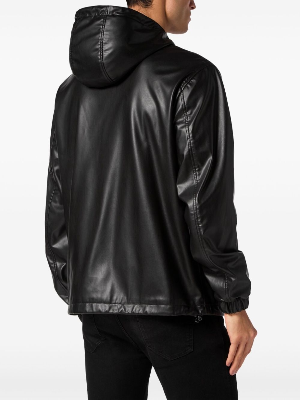 logo-appliquÃ© hooded leather jacket - 4