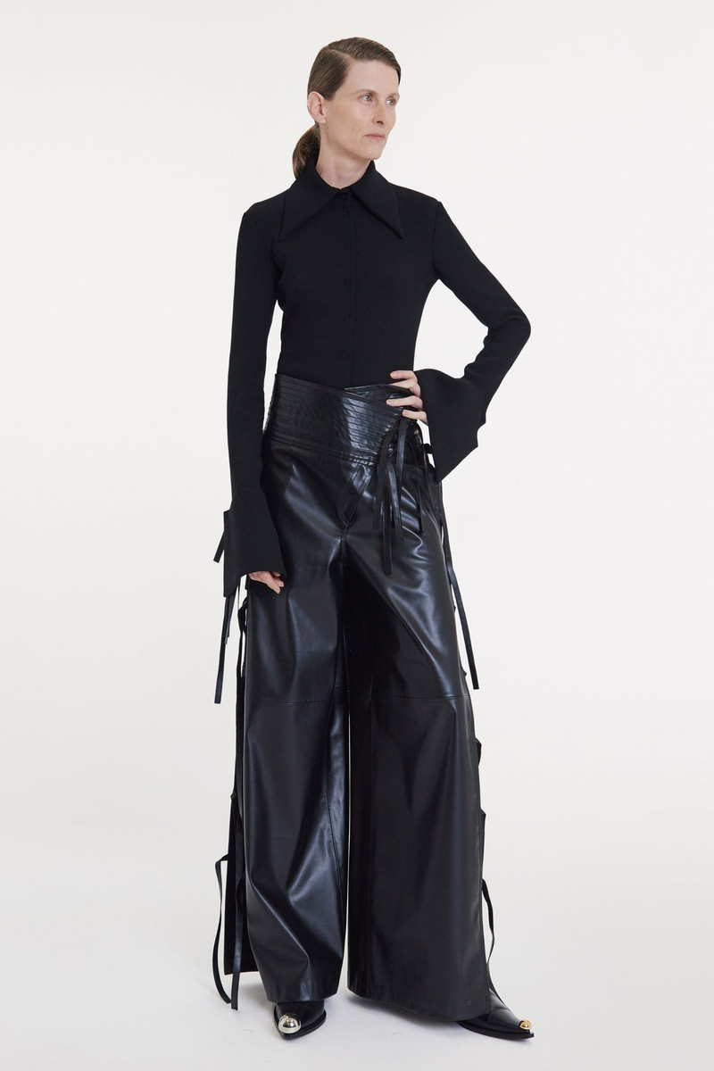 WIDE LEG PANTS WITH SIDE TIES BLACK 1