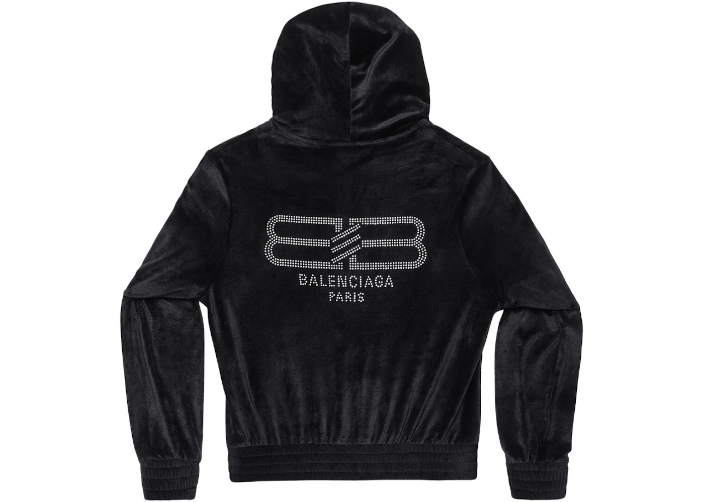 Balenciaga BB Paris Strass Zip-Up Fitted Hoodie Black - 2