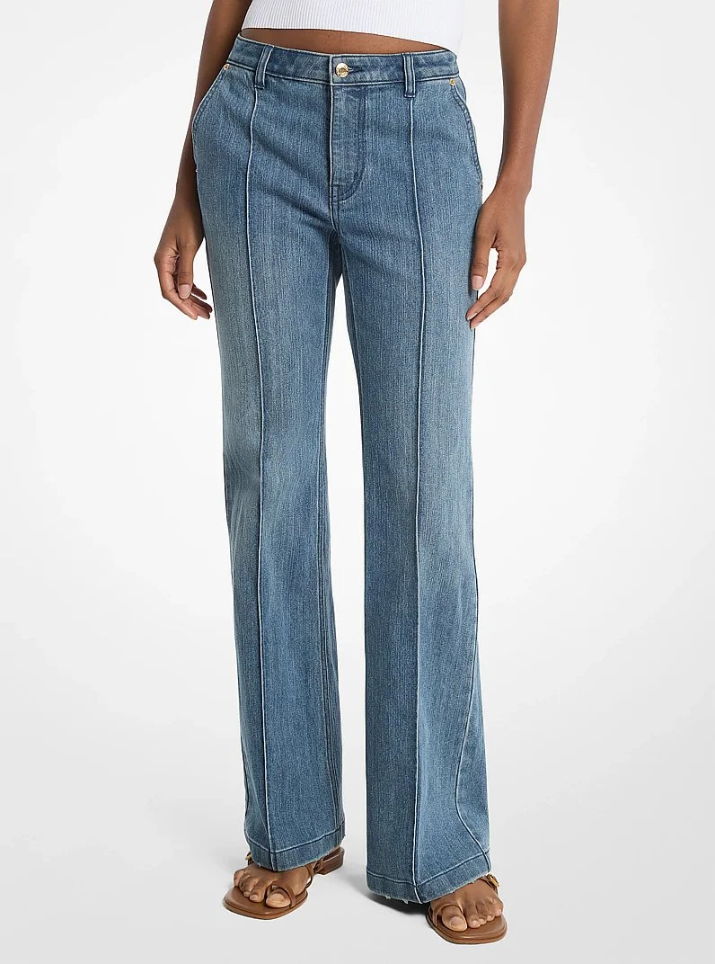 Pintuck Bootcut Stretch Denim Jeans - 1