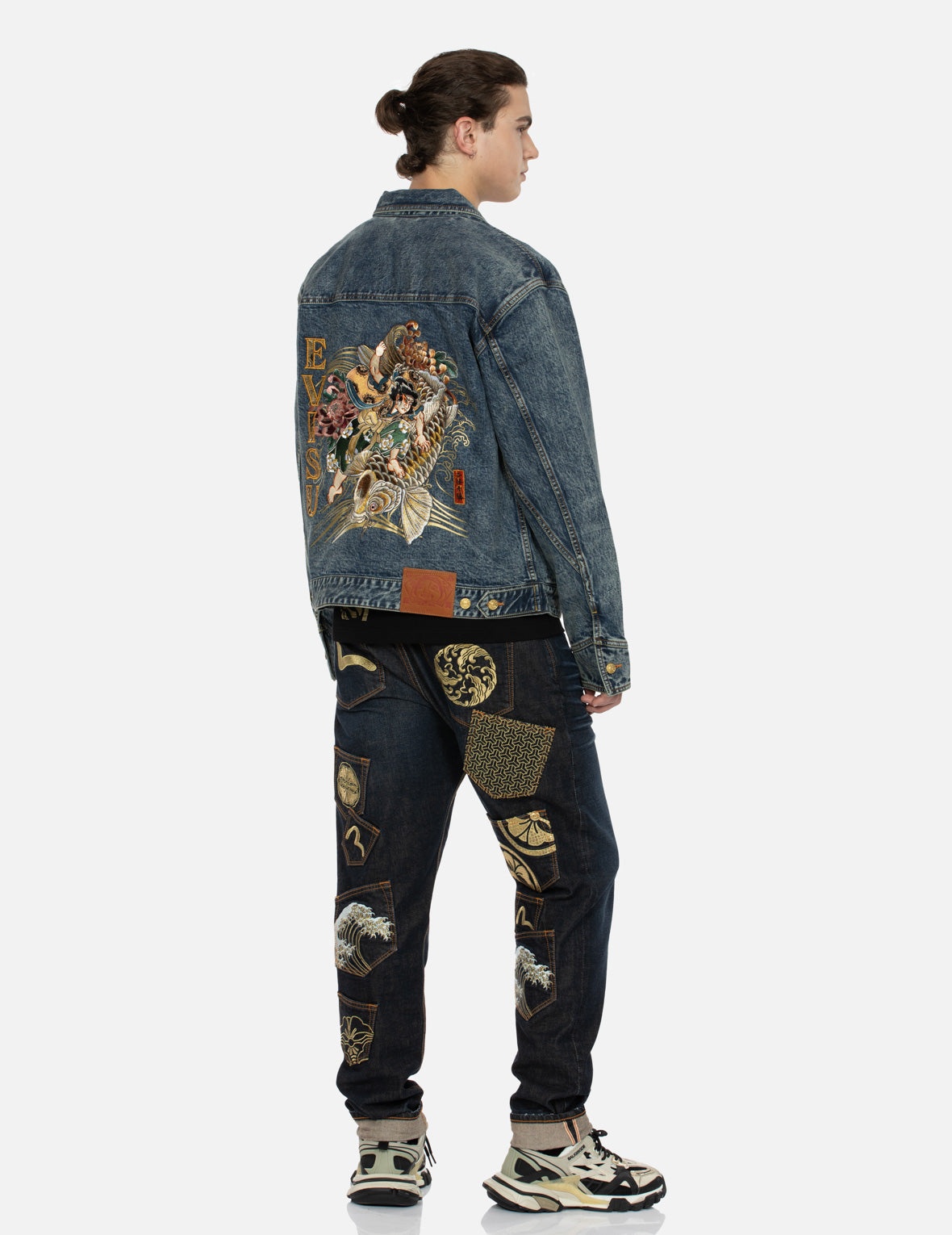 KAMON AND SEAGULL BROCADE APPLIQUÉ WITH CARP EMBRODIERY RELAX FIT DENIM JACKET - 3