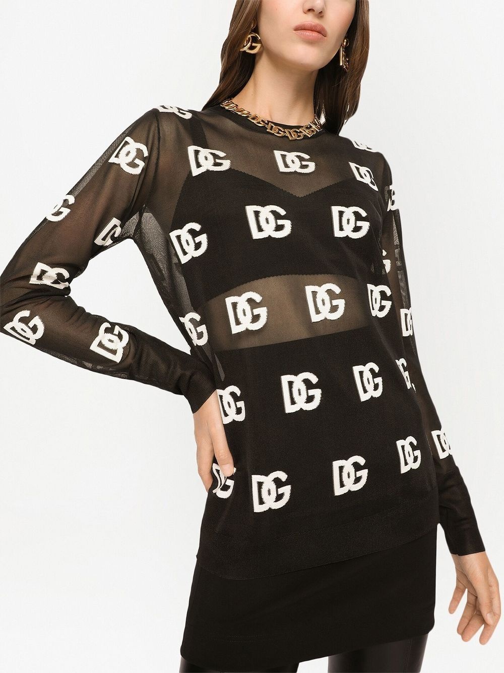 logo-print sheer long-sleeved T-shirt - 5