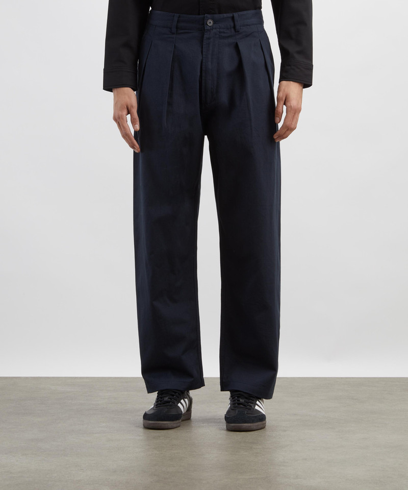 Universal Works Navy Twill Double-Pleat Trousers outlook