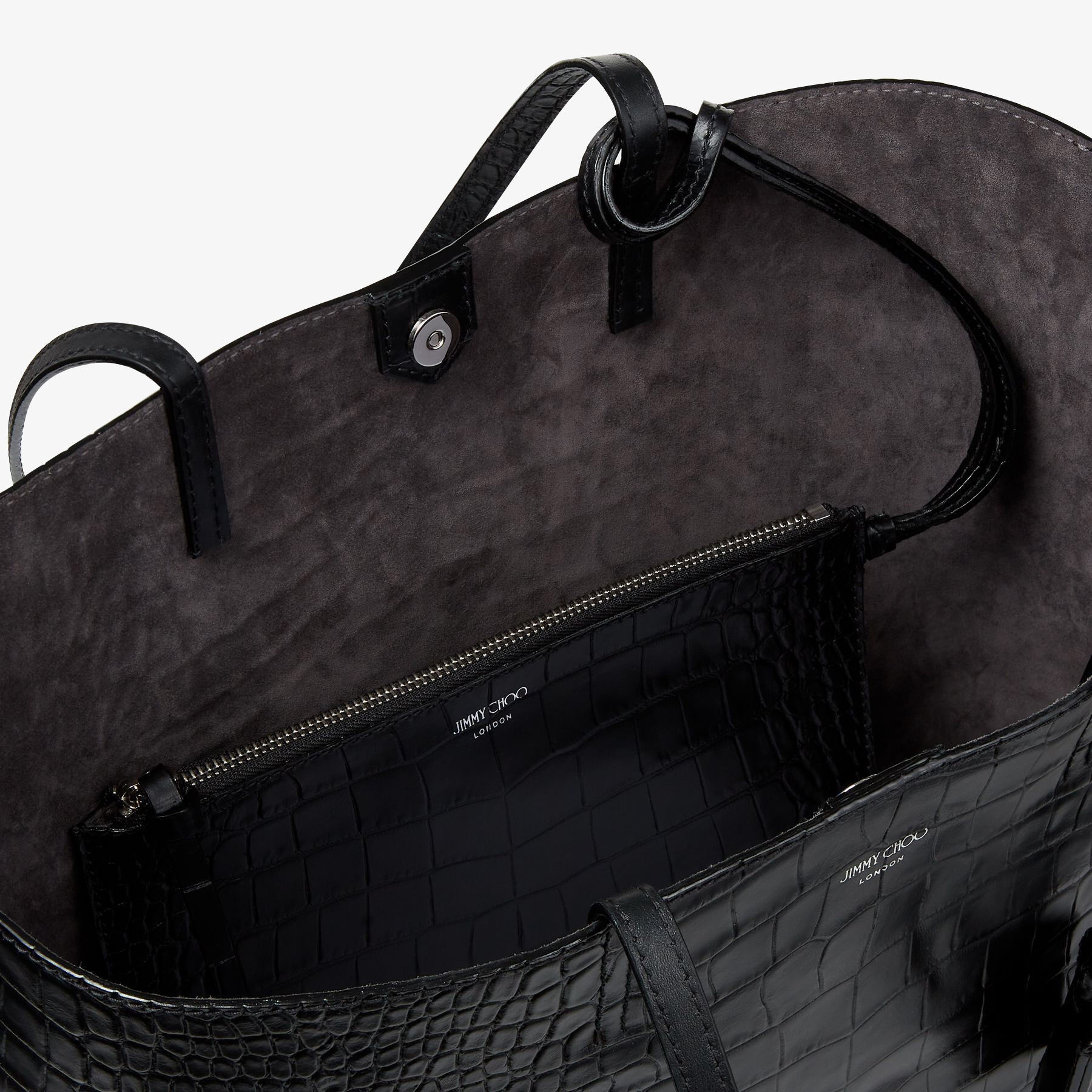 Nine2Five E/W
Black Croc Embossed Leather Tote Handbag with JC Emblem - 3