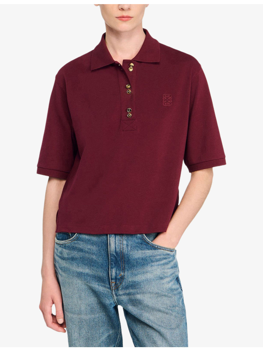 Button-Embellished Embroidered Cotton Polo Shirt - 3