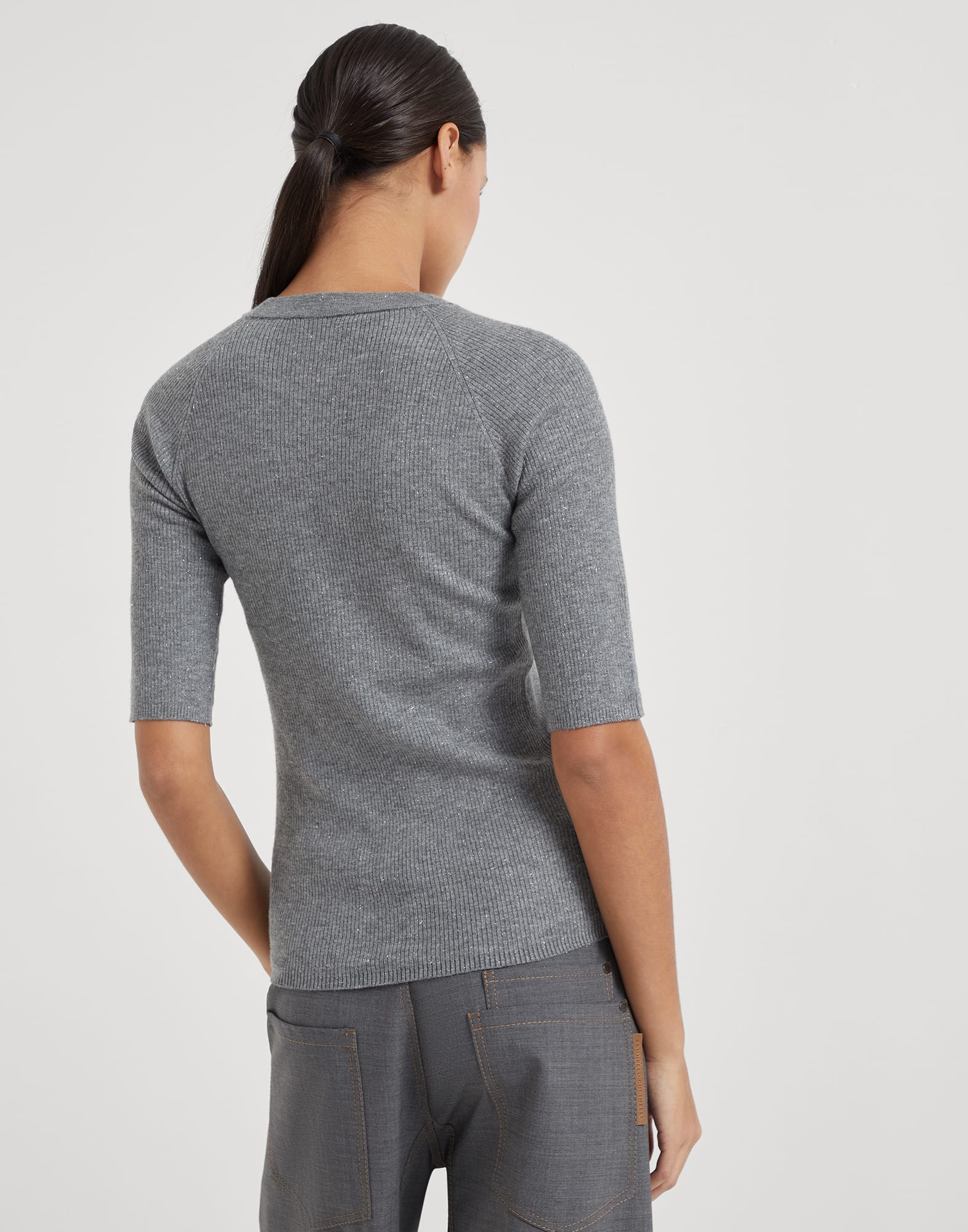 Sparkling cashmere rib knit sweater - 2