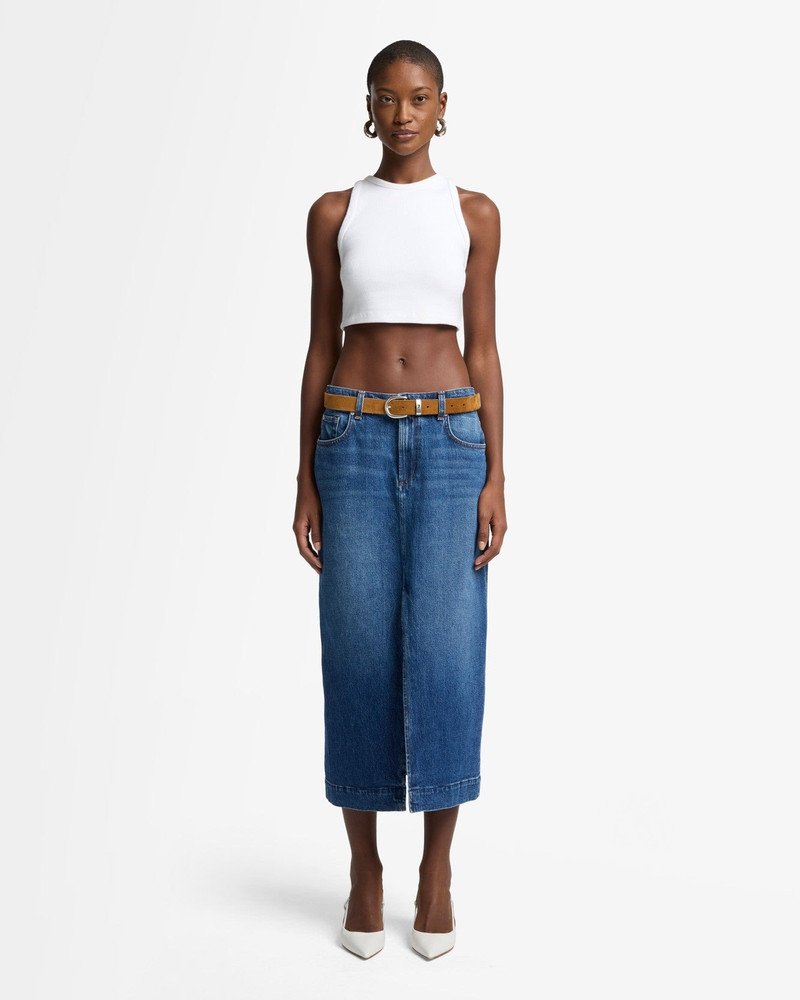 7 For All Mankind Amber Denim Midi Skirt in Artifact outlook