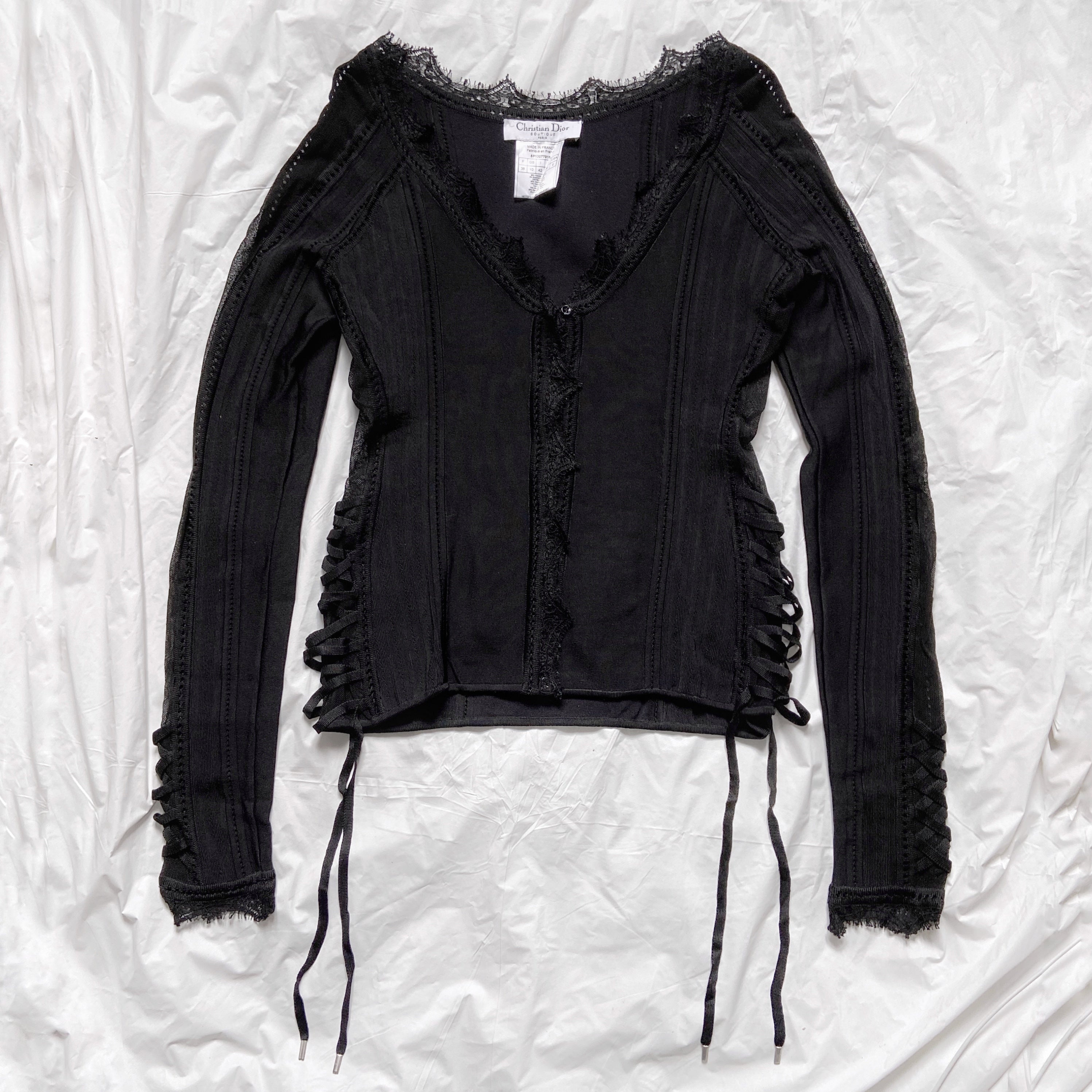 Dior Galliano Spring 2005 Black Bondage Lace Trim Corset Top - 5
