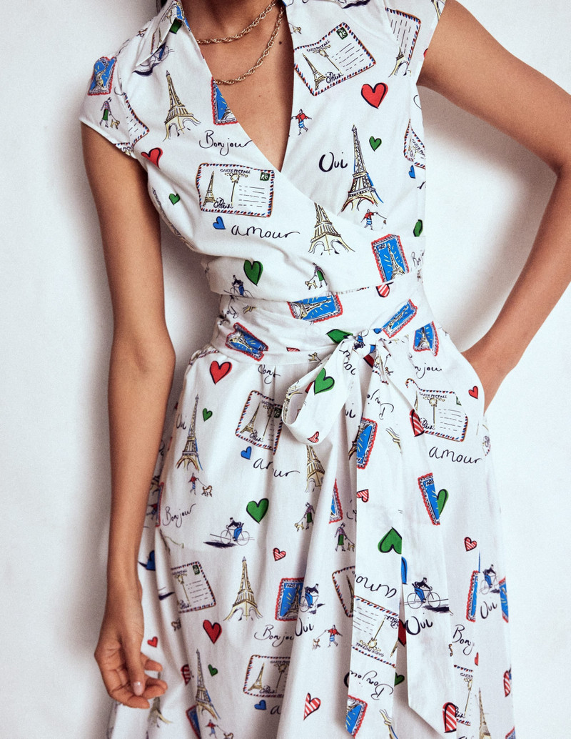 Julia Cotton Wrap Midi Dress-Ivory, Postcard From Paris 3