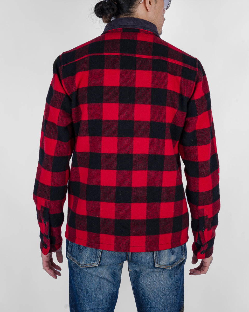 IHW-20-RED Wool Buffalo Check Bush Jacket - Red - 3