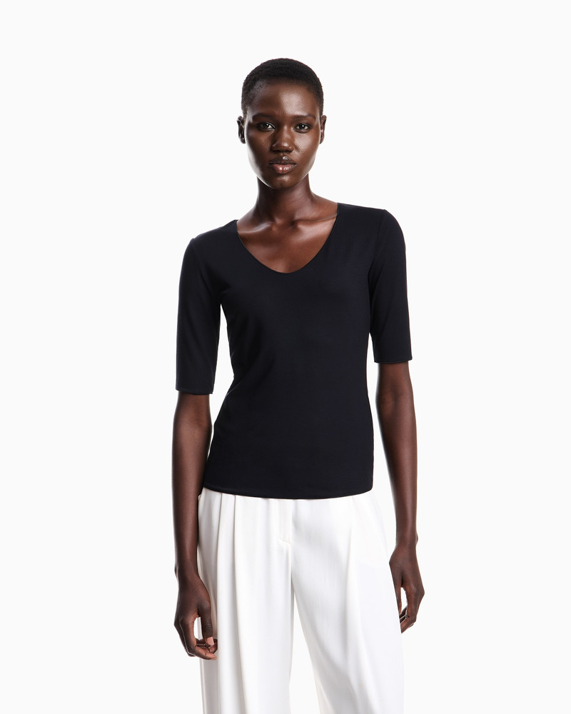 EMPORIO ARMANI Viscose stretch jersey V-neck jumper with three-quarter length sleeves outlook