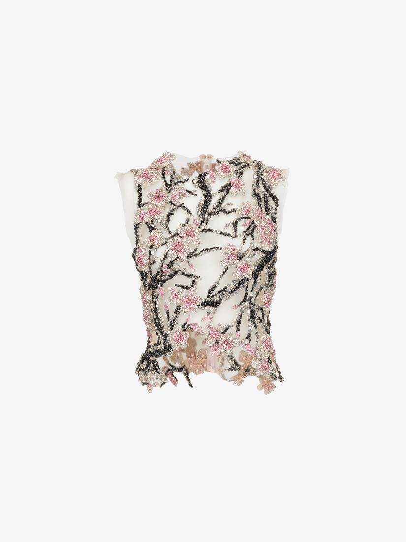 Women's Cherry Blossom Embroidered Top in Multicolor - 2