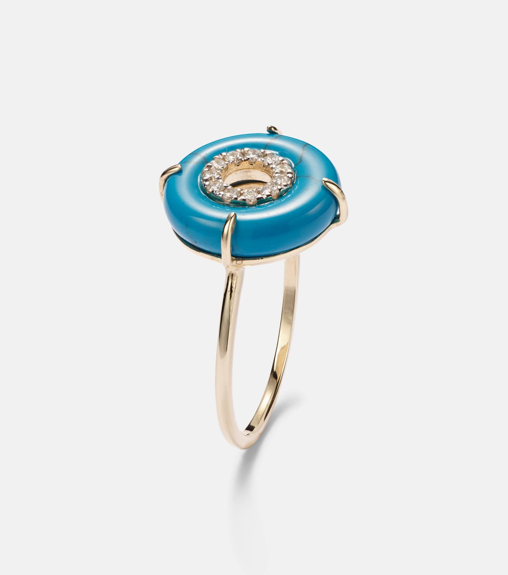 14kt gold ring with turquoise and diamonds - 4