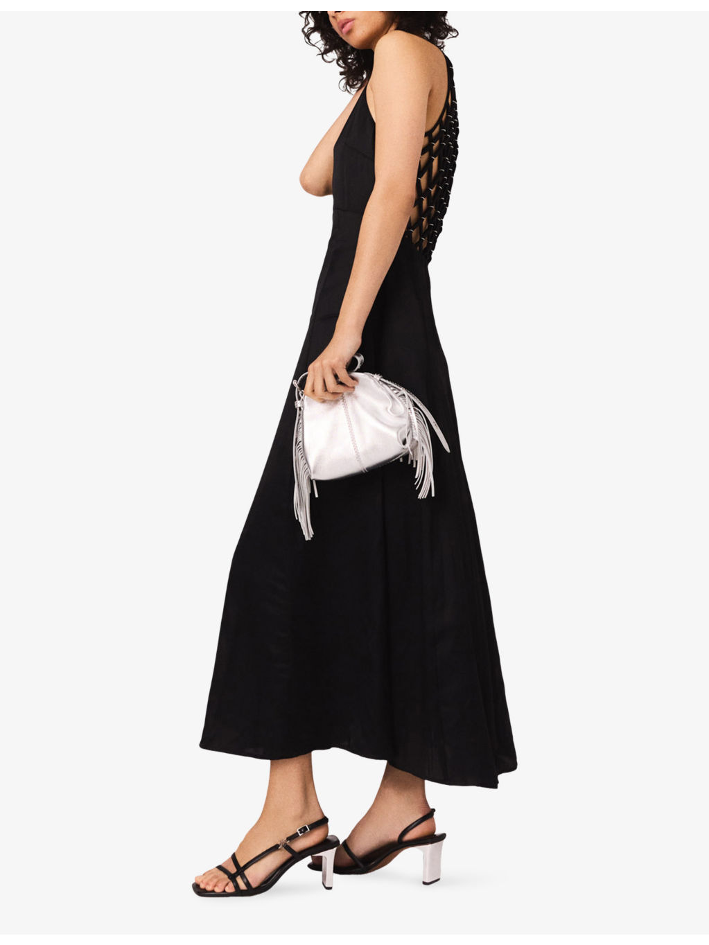 V-Neck Braided-Back Satin Maxi Dress - 3