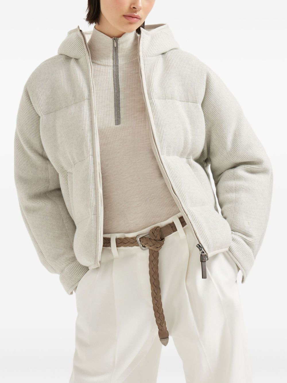 hooded ribbed puffer jacket - 4