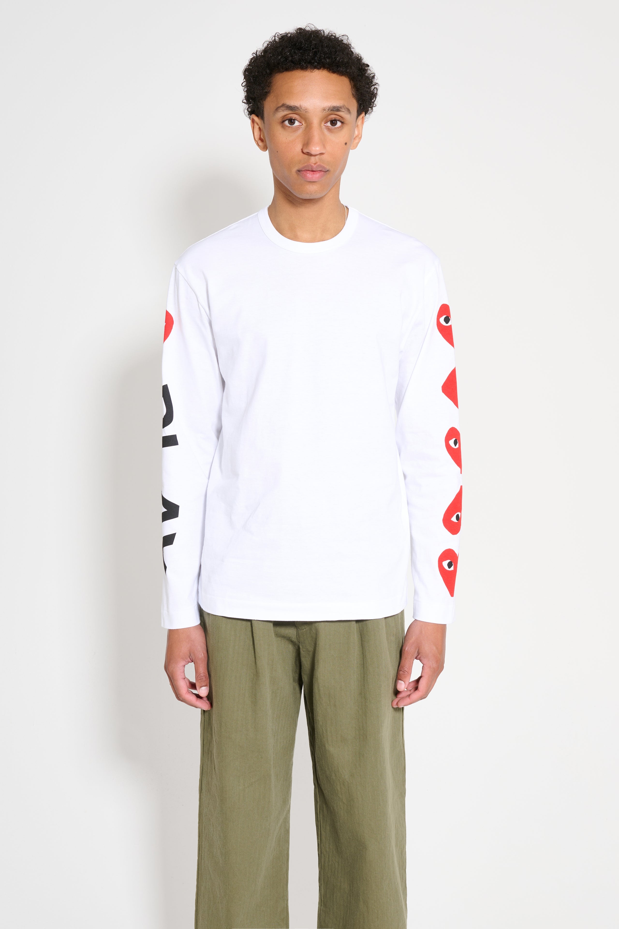 COMME DES GARÇONS PLAY PRINTED SLEEVES T-SHIRT WHITE - 1